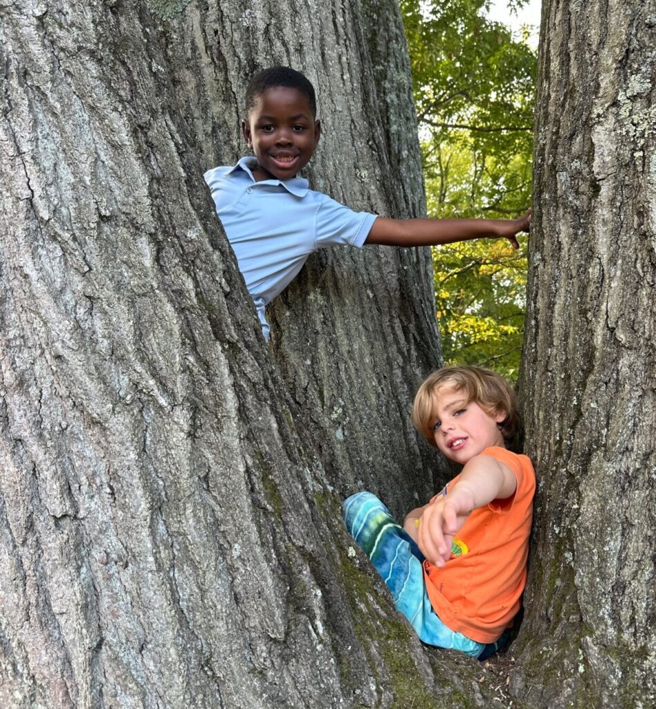 Two Students at The Long Ridge School Playing in Nature
